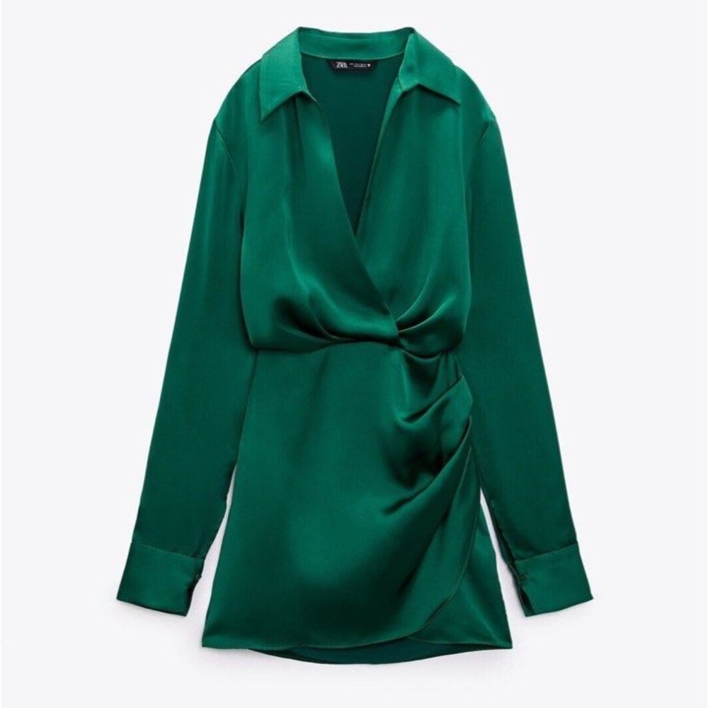 Zara satin effect wrap dress size XXL Blogger favorite - Picture 4 of 13